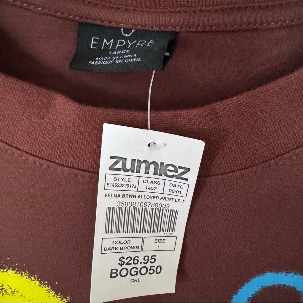 Brown Zuniga Graphic Long Sleeve Shirt Size L - Picture 5 of 15